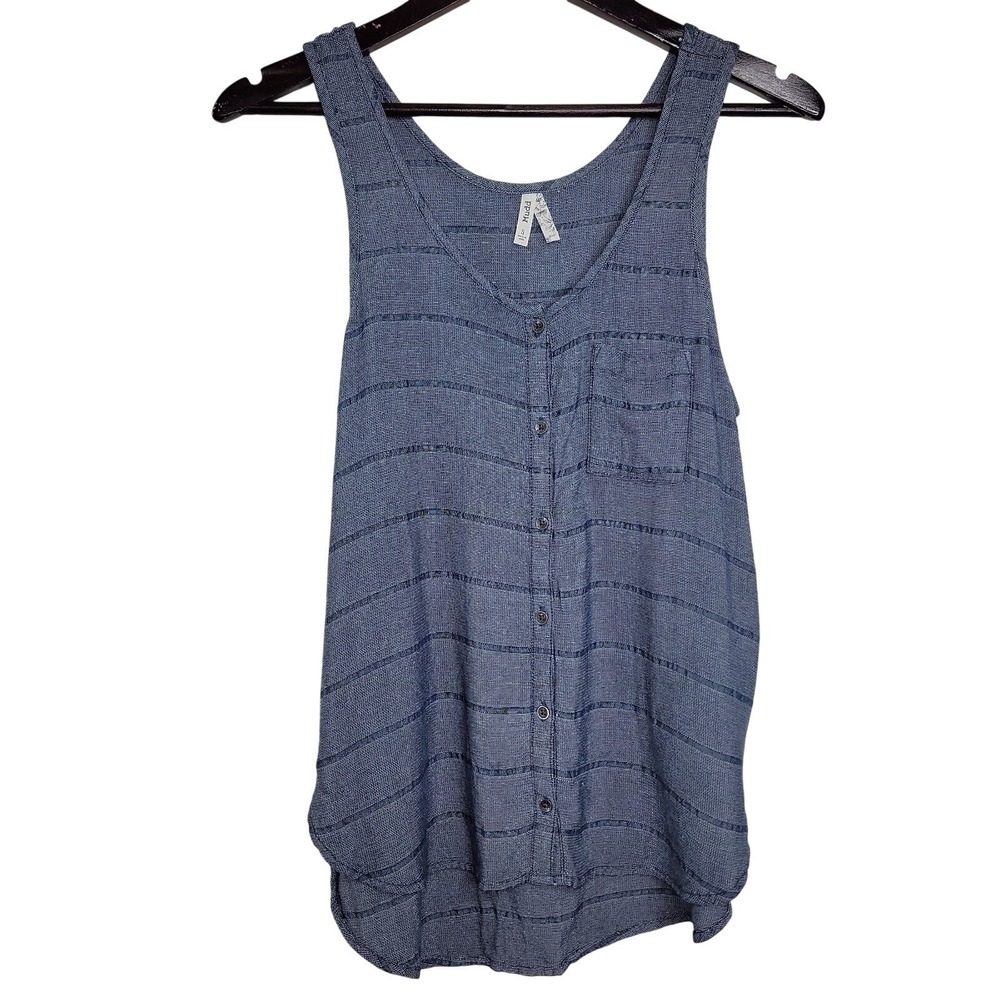 Mudd Womens‎ Small Blue Striped Tank Top Button Front Flowy Boho Casual
